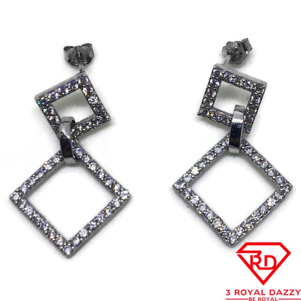 Hollow Square White CZ Dangle Earring 14k gold